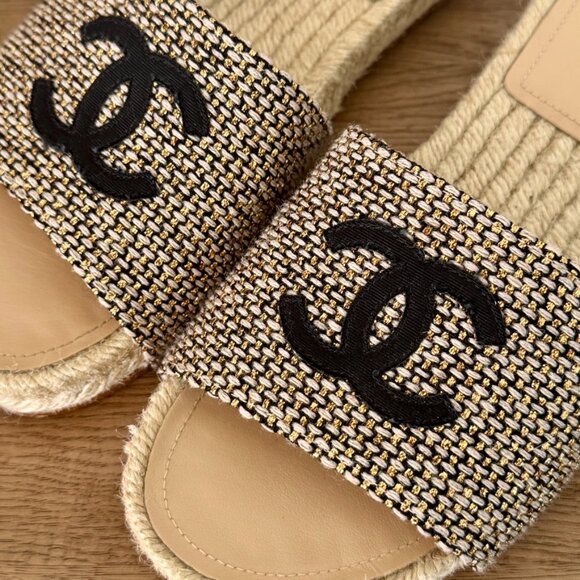 Chanel Women's CC Espadrille Slide Sandals Tweed - Picture 9 of 11